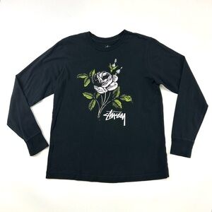 Stussy rose graphic tee Small cotton long sleeve crew neckt tshirt